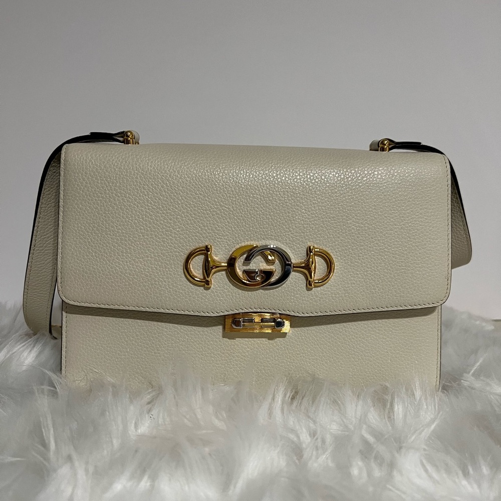 GUCCI Zumi Horsebit Interlocking Leather Ivory Bag